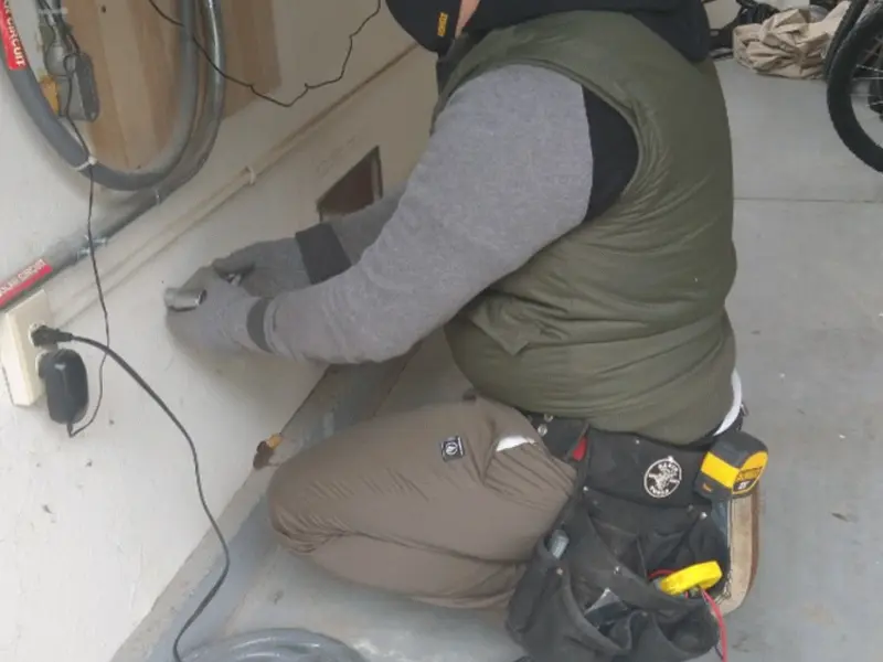 Electrician performing outlet wiring in a Batesburg-Leesville garage
